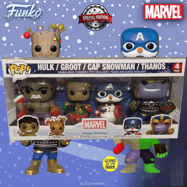 FUNKO POP! - MARVEL - Holiday Hulk Groot Cap Snowman Thanos #4er Pack Special Edition